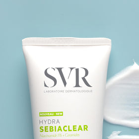 SVR Sebiaclear texture swatch reveals a matte, velvety finish ideal as makeup primer.
