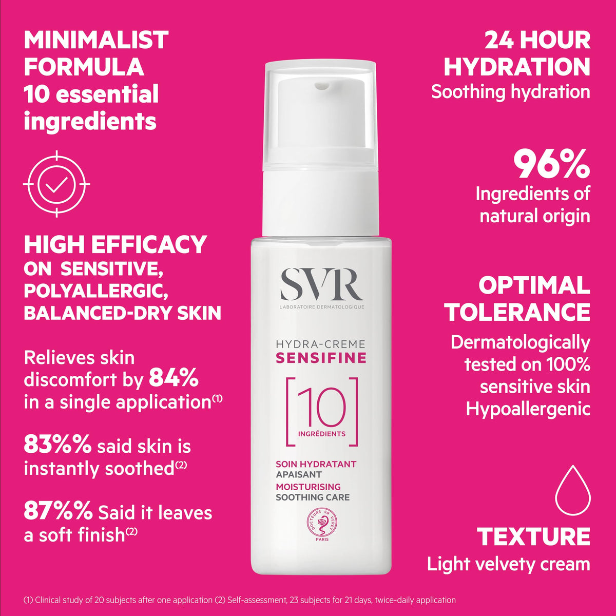 SVR Sensifine Hydra packaging with 24-hour hydration claim on label.