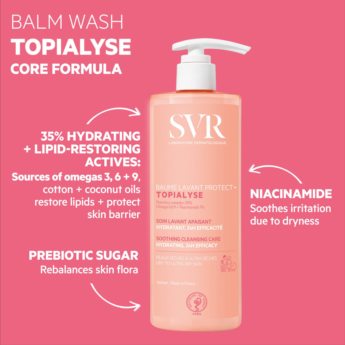 SVR Topialyse cleansing balm for face and body in use.