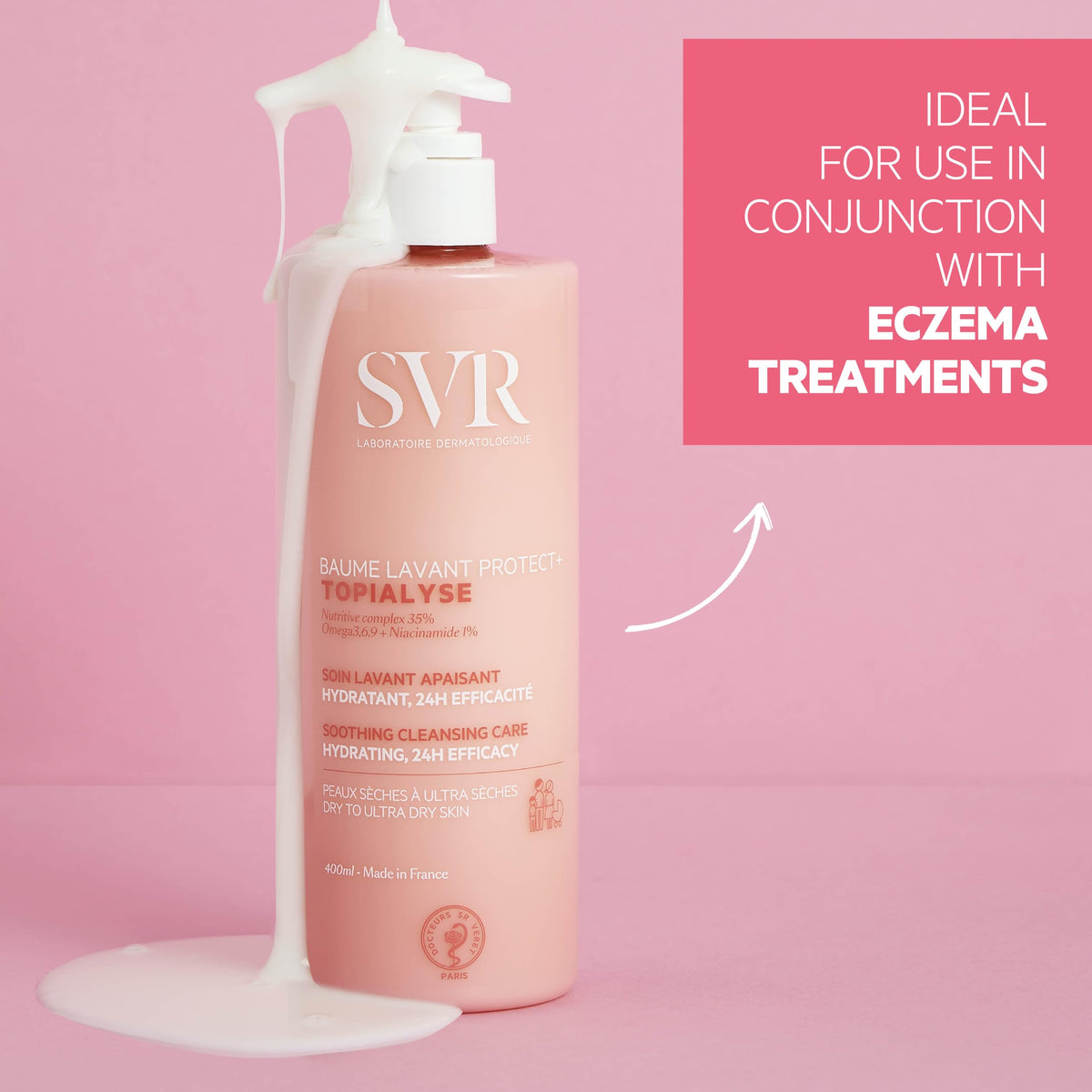 SVR Topialyse cleansing balm, family-friendly, hypoallergenic formula.