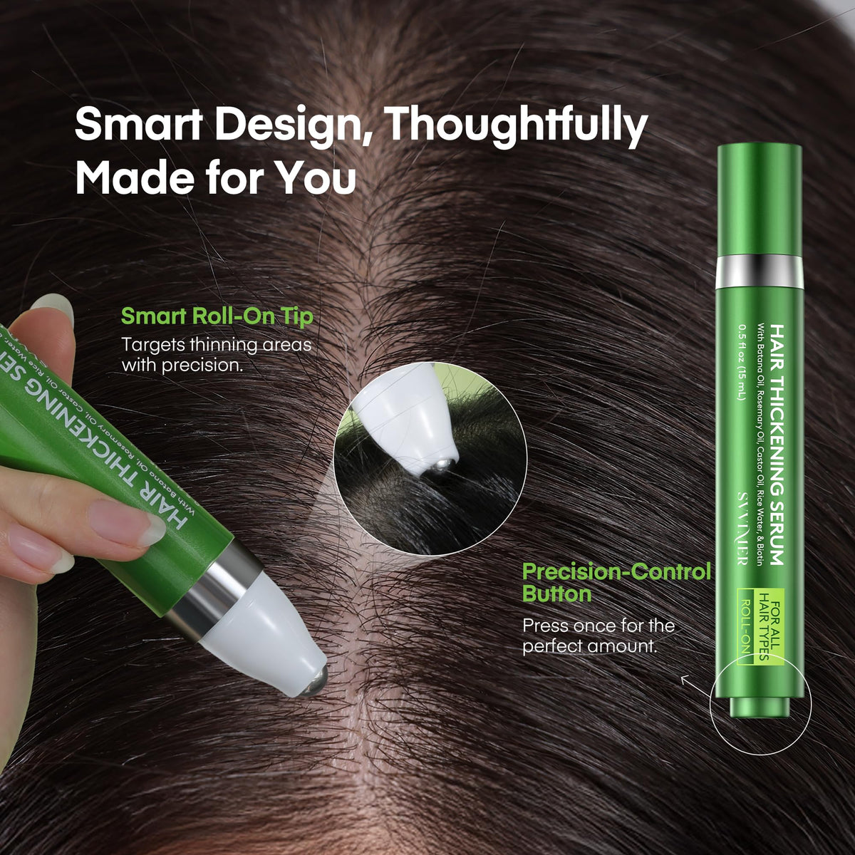 Svvimer roll-on applicator close-up showing mess-free use