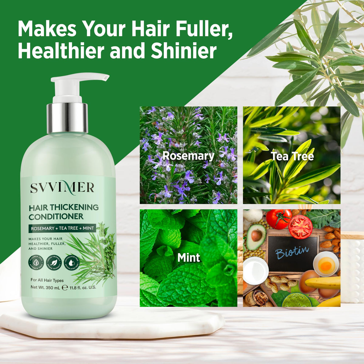 Svvimer rosemary biotin tea tree conditioner cream closeup suggesting moisturizing care