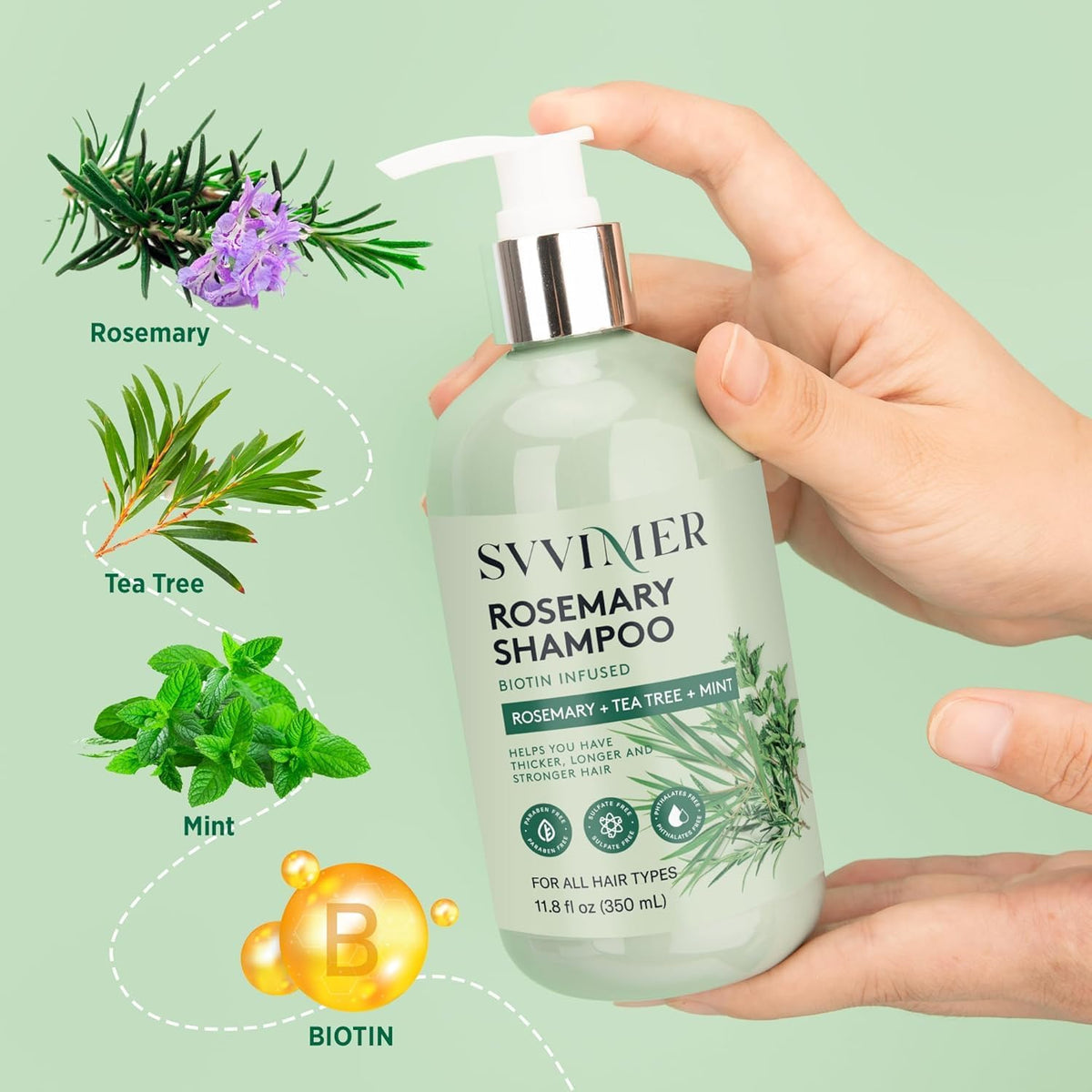 Svvimer rosemary tea tree mint shampoo lather closeup with refreshing cleanse