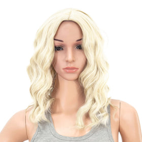 SWACC blonde mixed wig front view, lightweight feel for long events and parties.