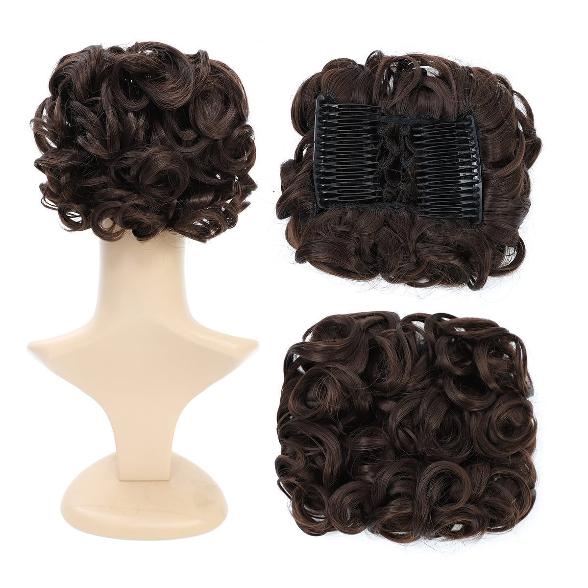 SWACC short messy curly bun clip-in ponytail adds instant volume