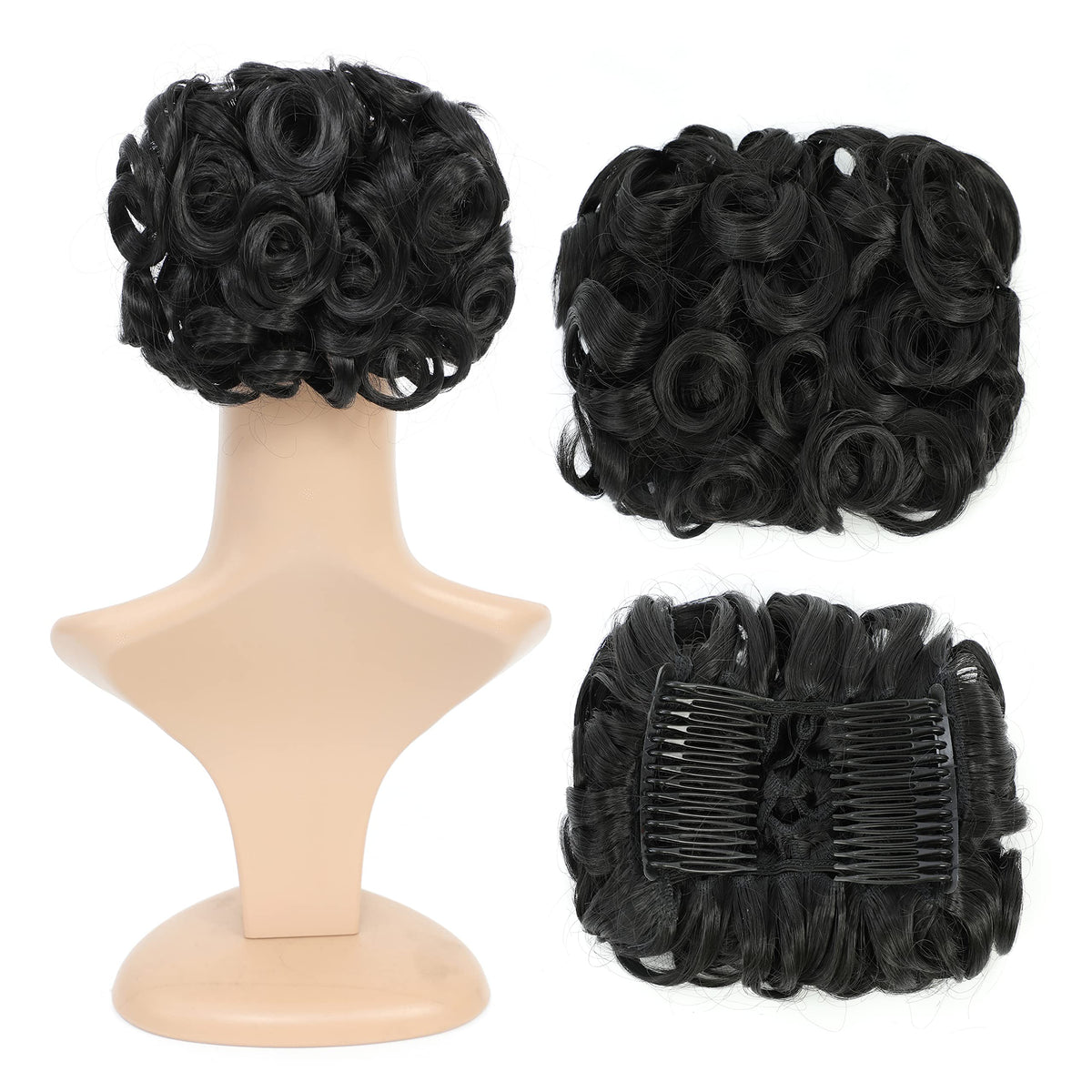 SWACC short messy curly bun clip demonstrates secure attachment for daily styling