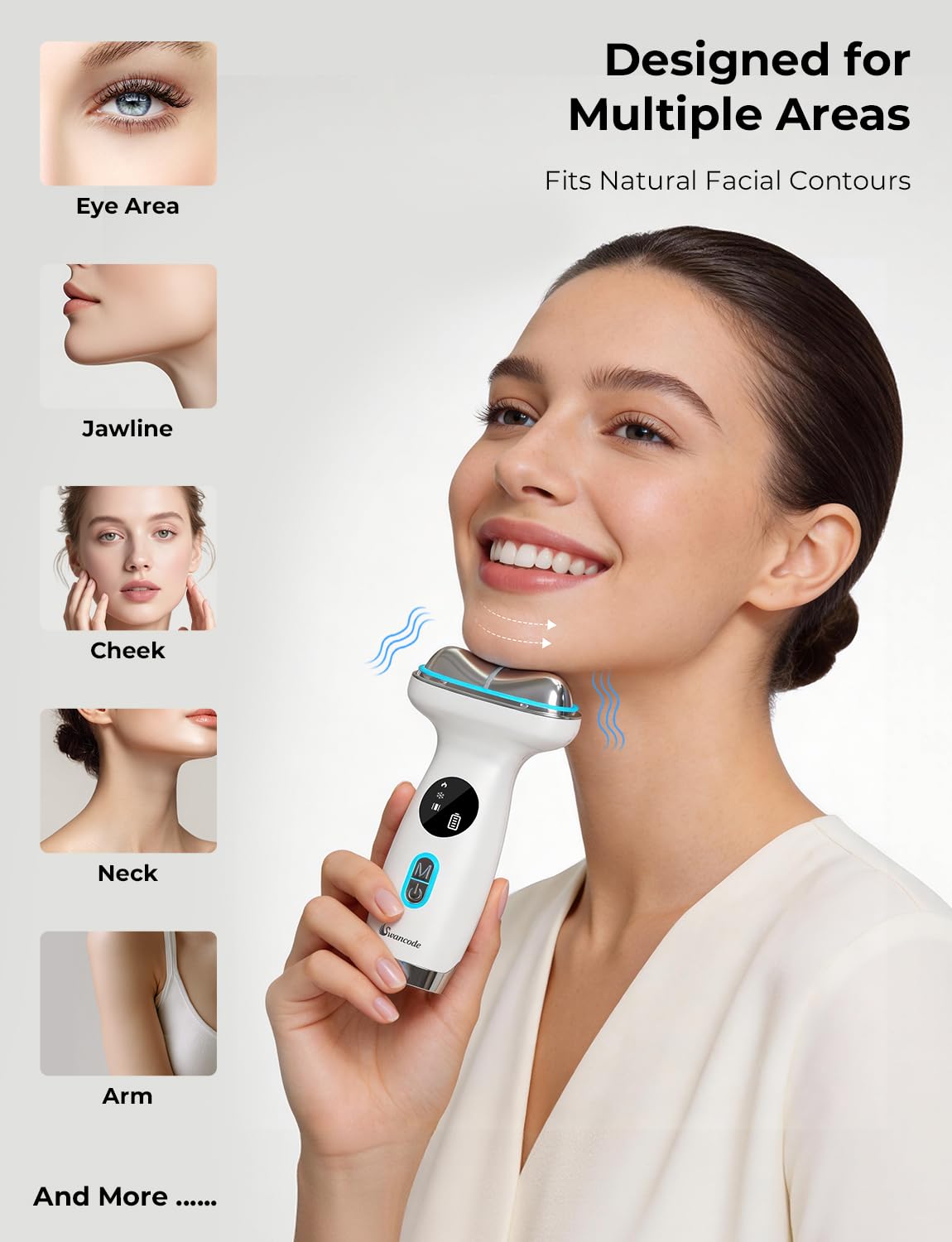 Swancode hot-and-cold gua sha tool offers versatile care for face and neck.