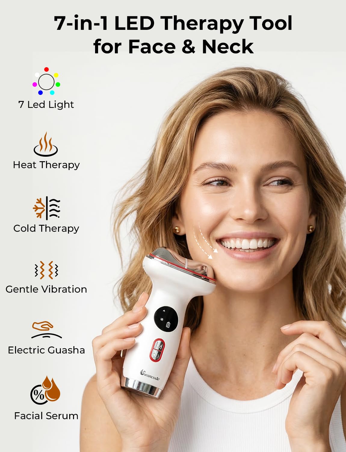 Swancode seven-color led therapy face boosts targeted care for brighter, calmer skin.