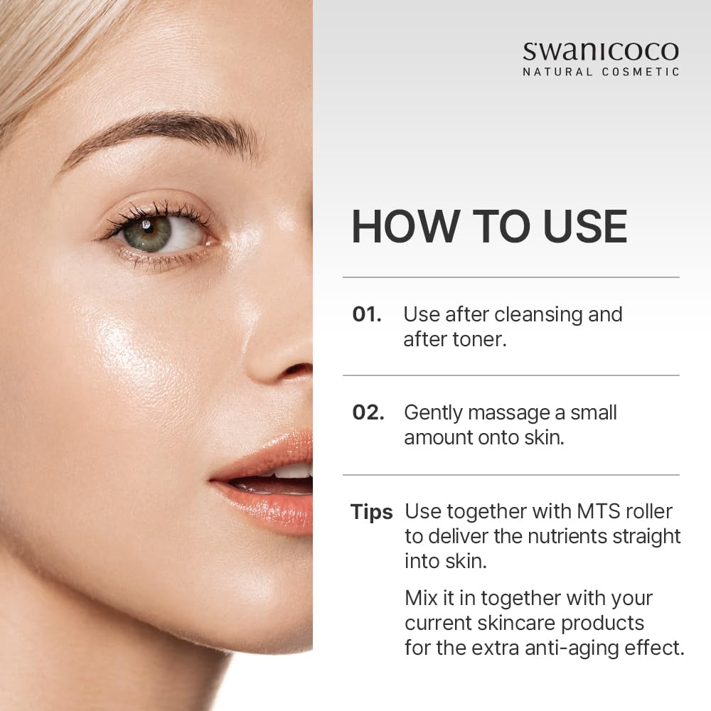 SWANICOCO Premium PDRN serum vanity setup suggesting a travel-friendly beach routine.