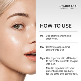 SWANICOCO Premium PDRN serum vanity setup suggesting a travel-friendly beach routine.