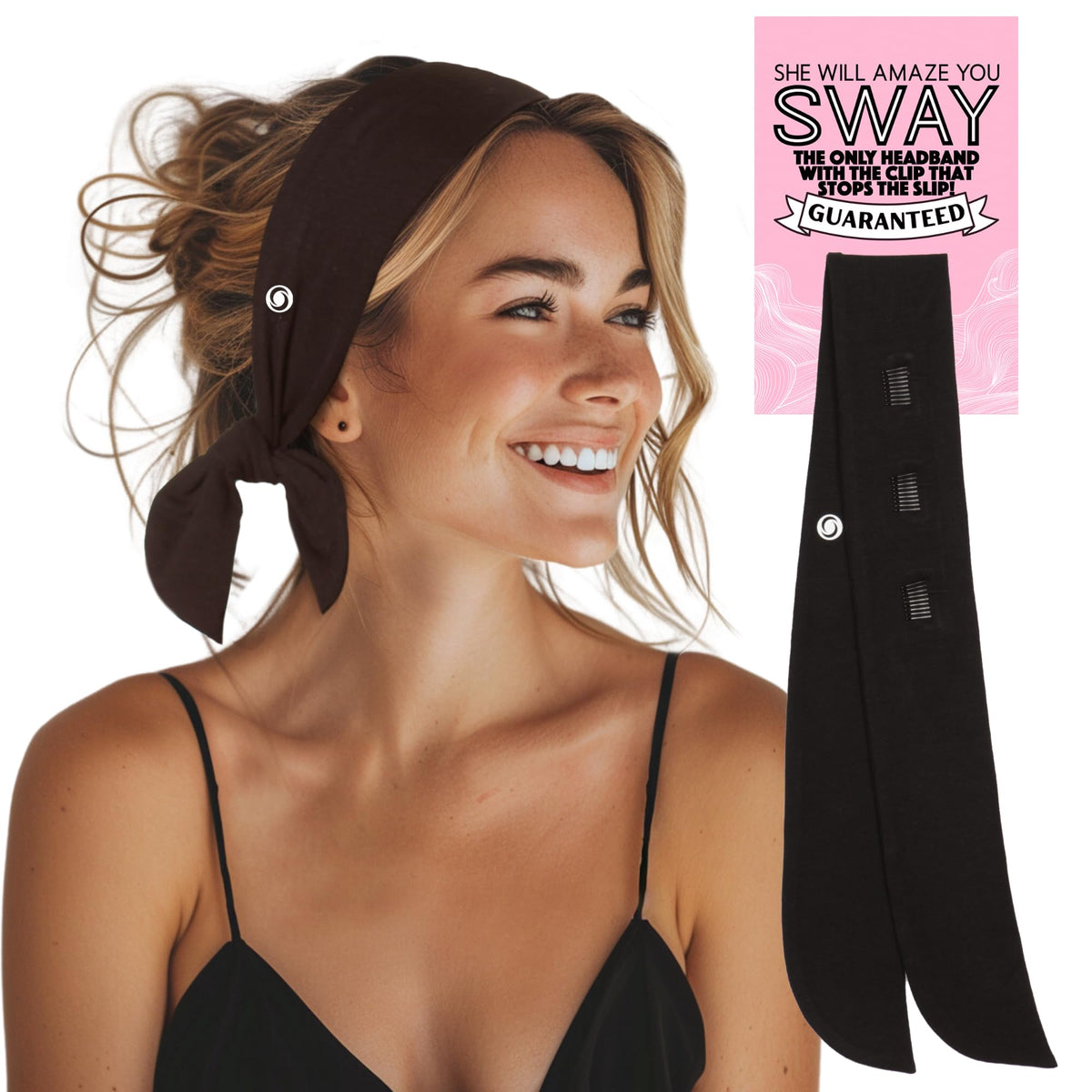 SWAY headband on model during workout demonstrates secure hair control