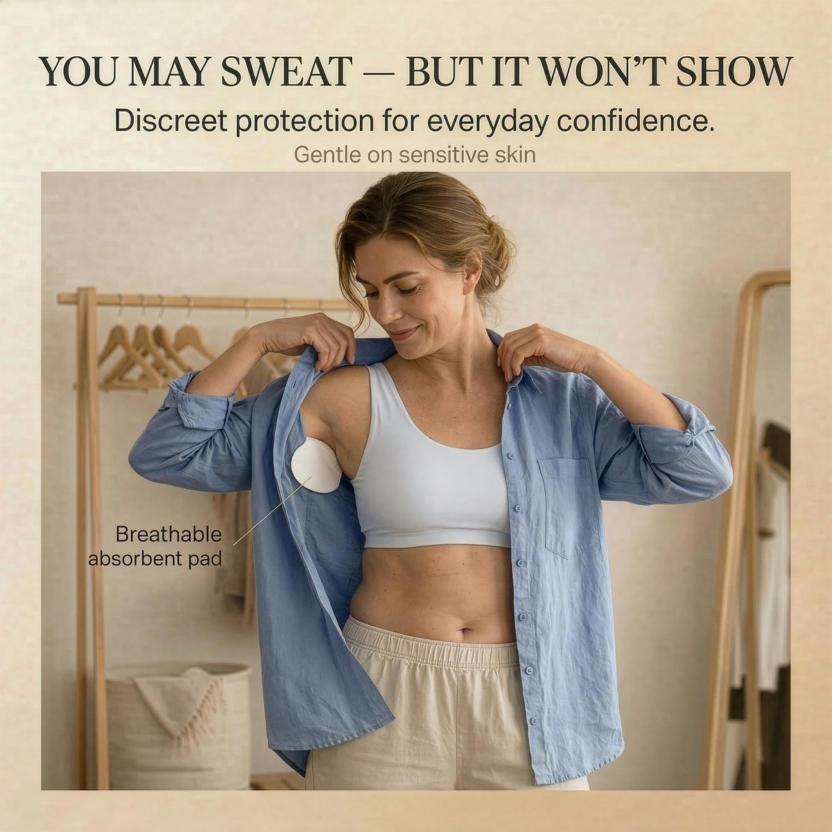 Swearx pads help reduce visible sweat marks on clothing.