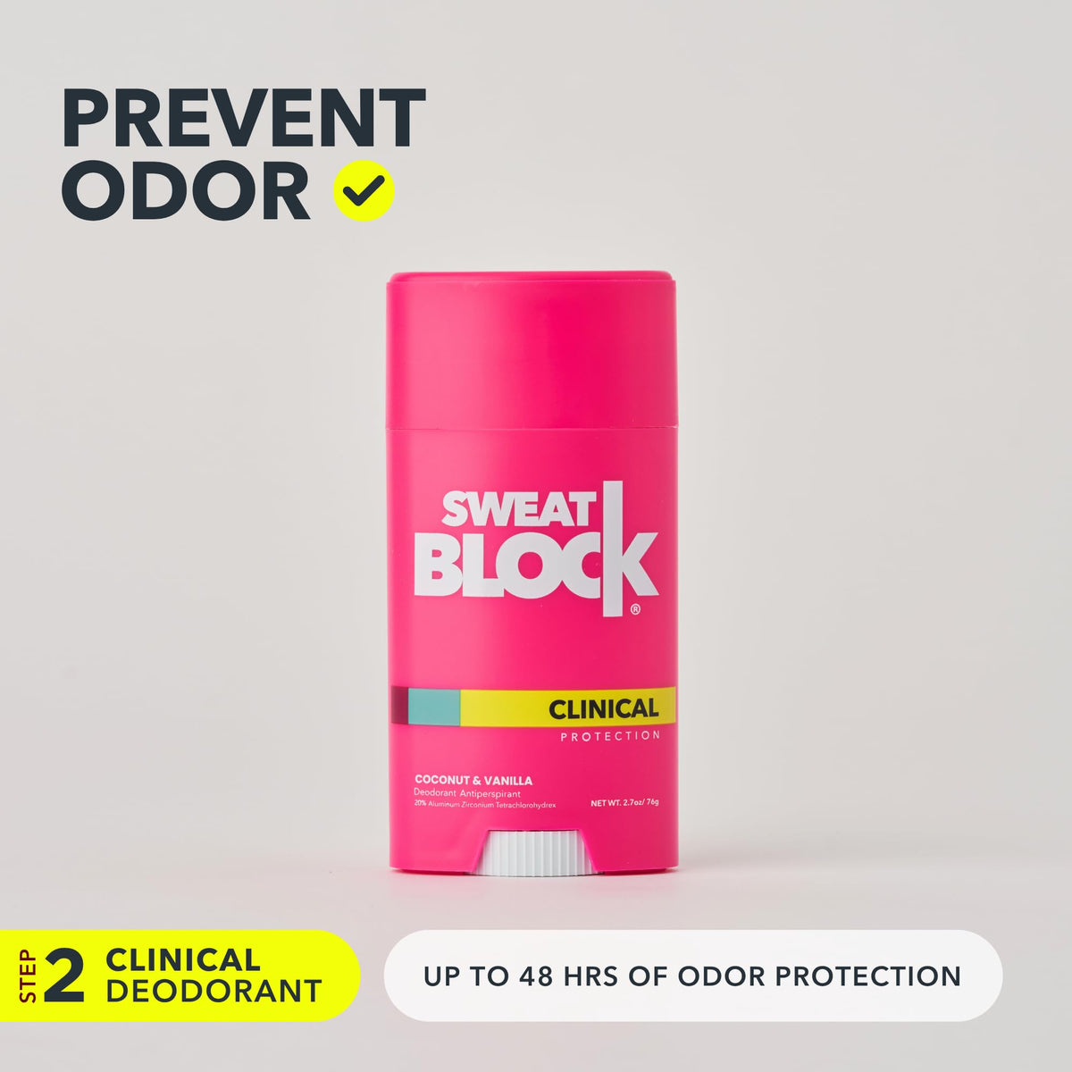 SweatBlock daytime deodorant provides extra odor control during activities.