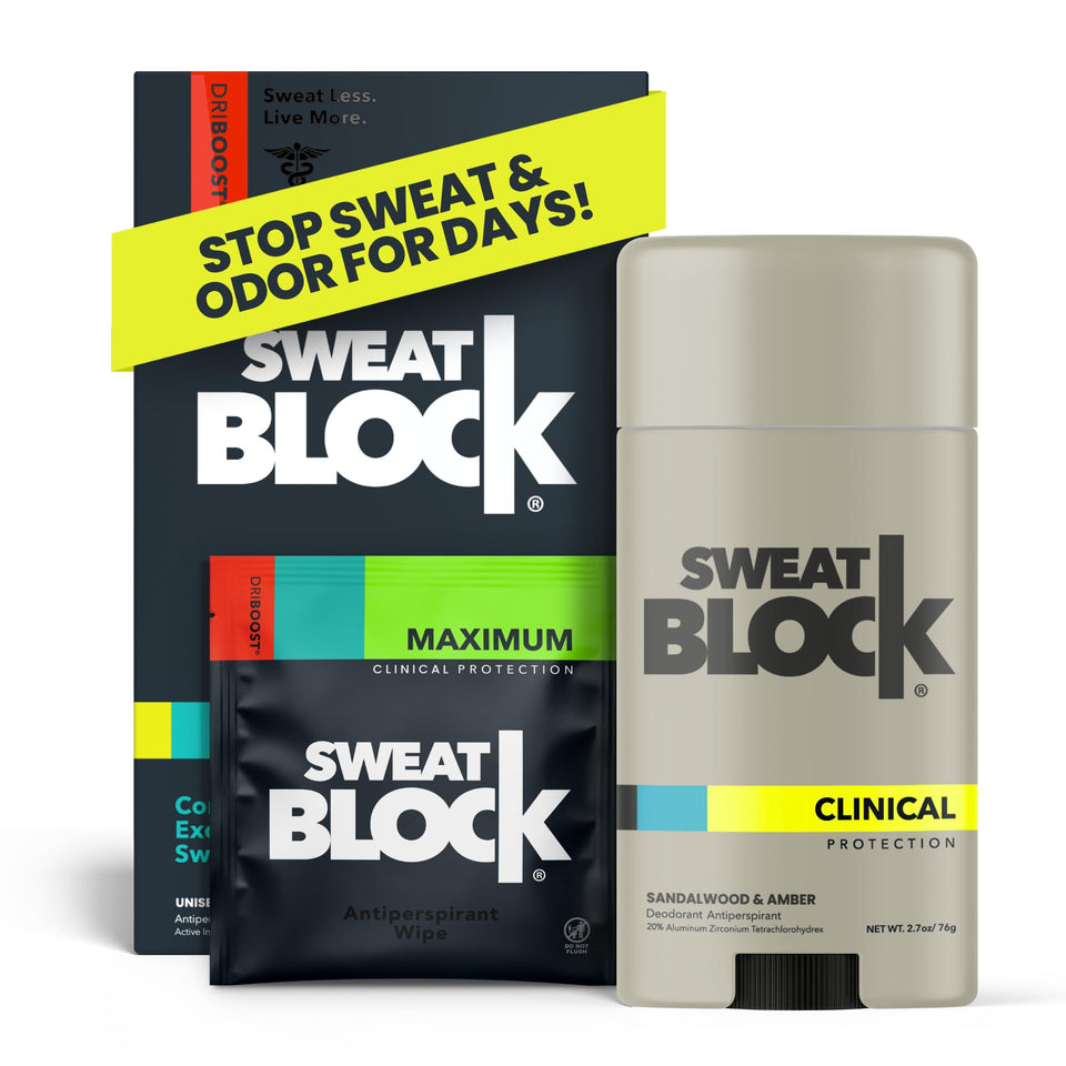 SweatBlock DRIBOOST wipes at night for lasting sweat defense.