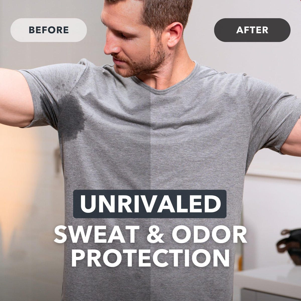 Paraben-free SweatBlock formula highlighted in packaging imagery.