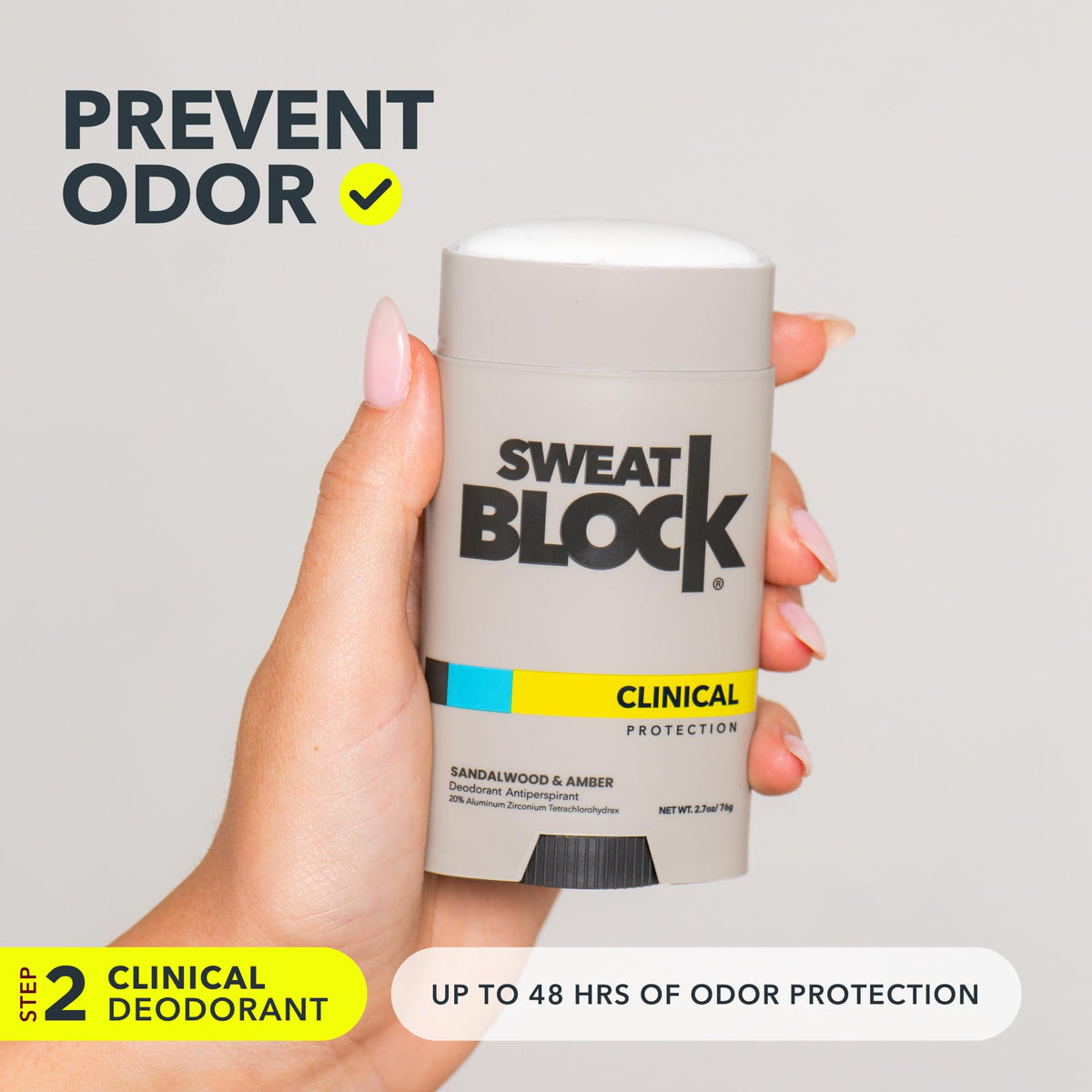 SweatBlock two-step system packaging demonstrating complete defense.