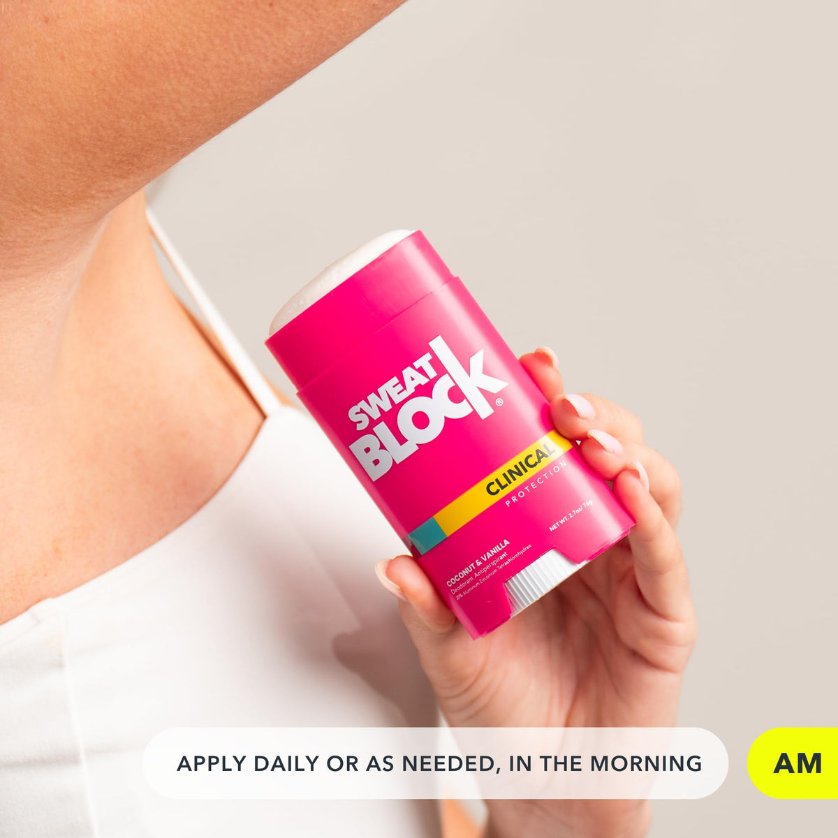 SweatBlock USA-made packaging highlights domestic production and quality.