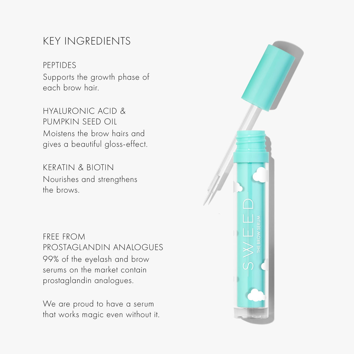 SWEED Brow Serum vegan cruelty-free badge signals ethical beauty.