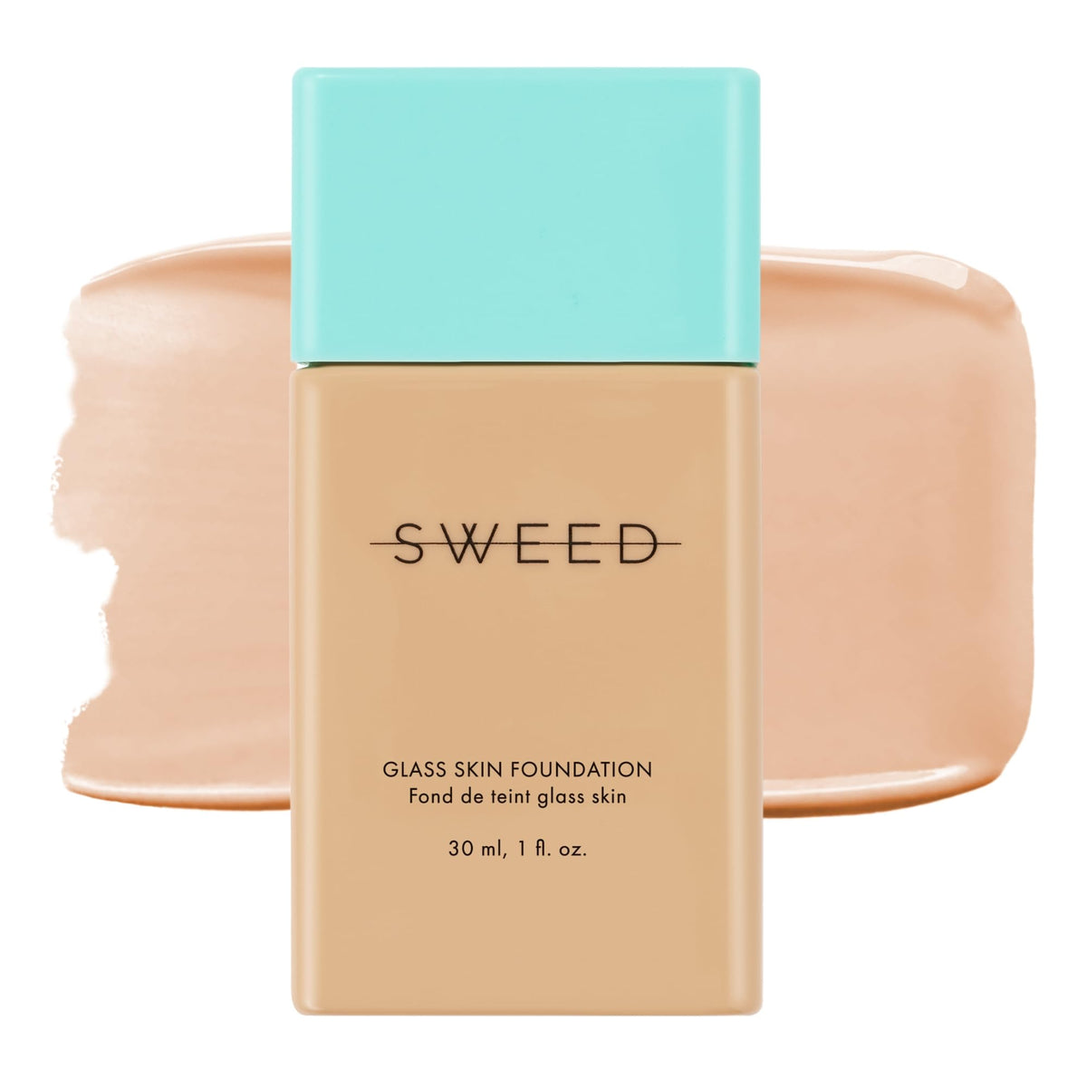 Sweed Glass Skin Foundation bottle pour reveals silky texture for easy application and long-lasting hydration.