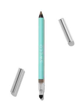 Sweed Satin Eyeliner taupe swatches show creamy-matte finish for all-day wear.