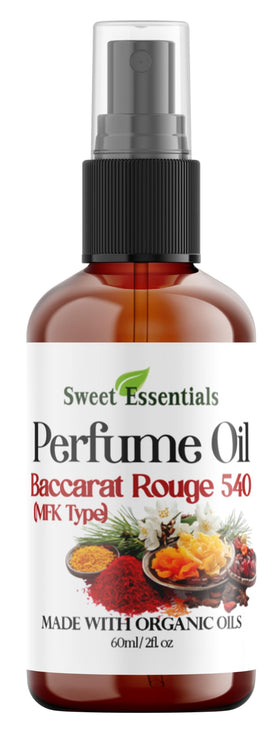 Sweet Essentials Baccarat Rouge 540 bottle, long-lasting fragrance for skin