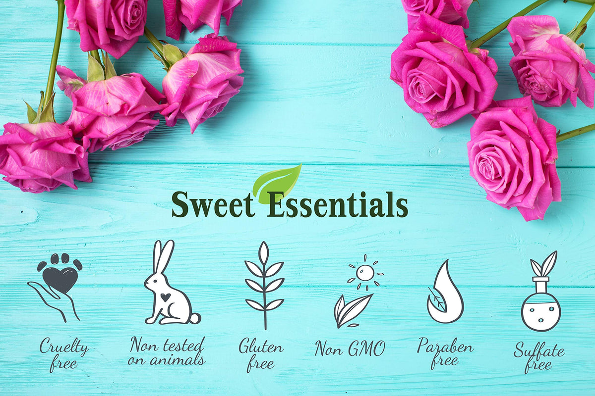 Sweet Essentials Love Don't Be Shy Type bottle side highlighting organic oil base.