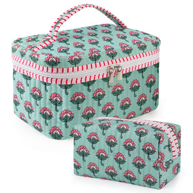 Sweet Lion quilted makeup bag large boho floral, spacious storage for cosmetics on the go
