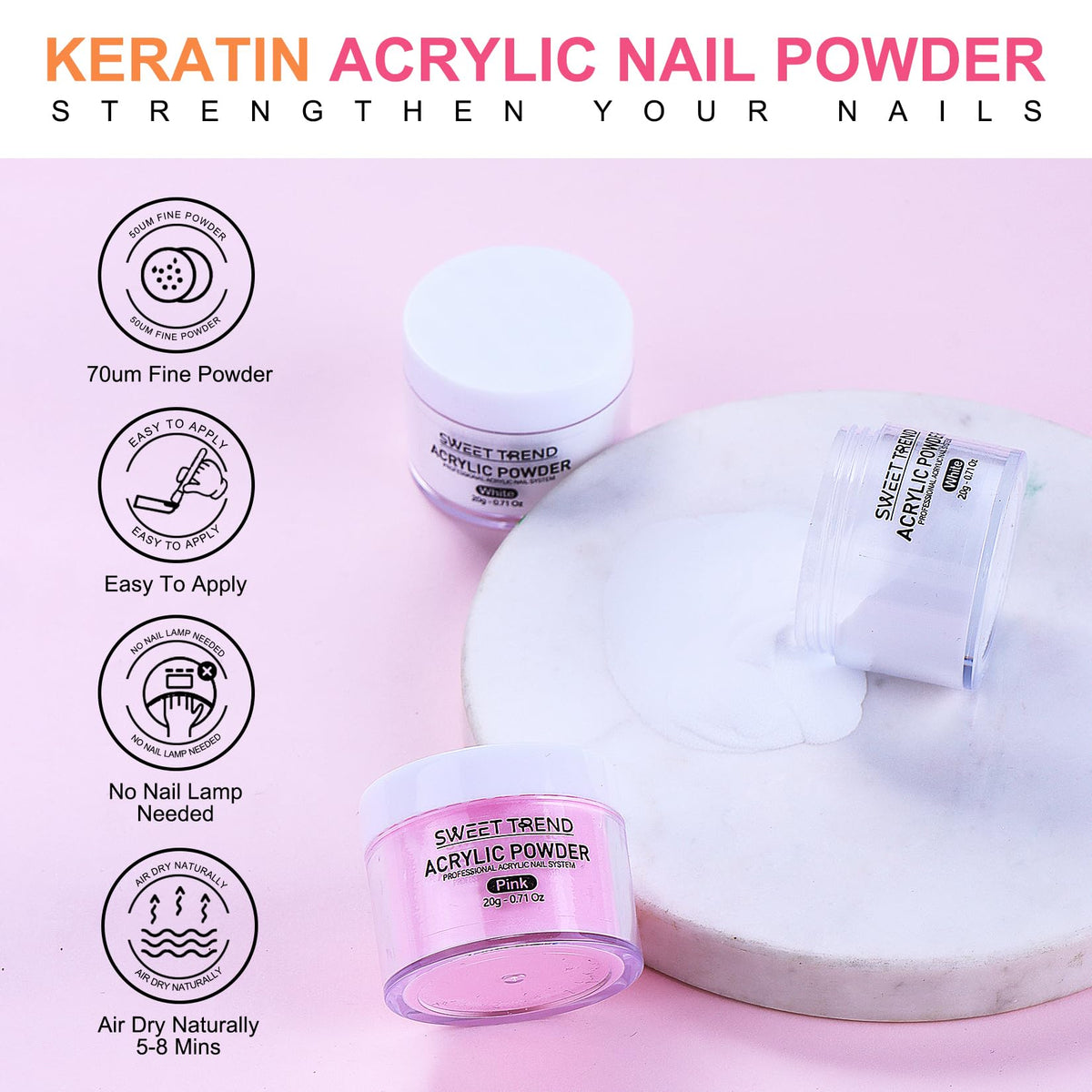 Sweet Trend 20g acrylic powder in clear for smooth fills.