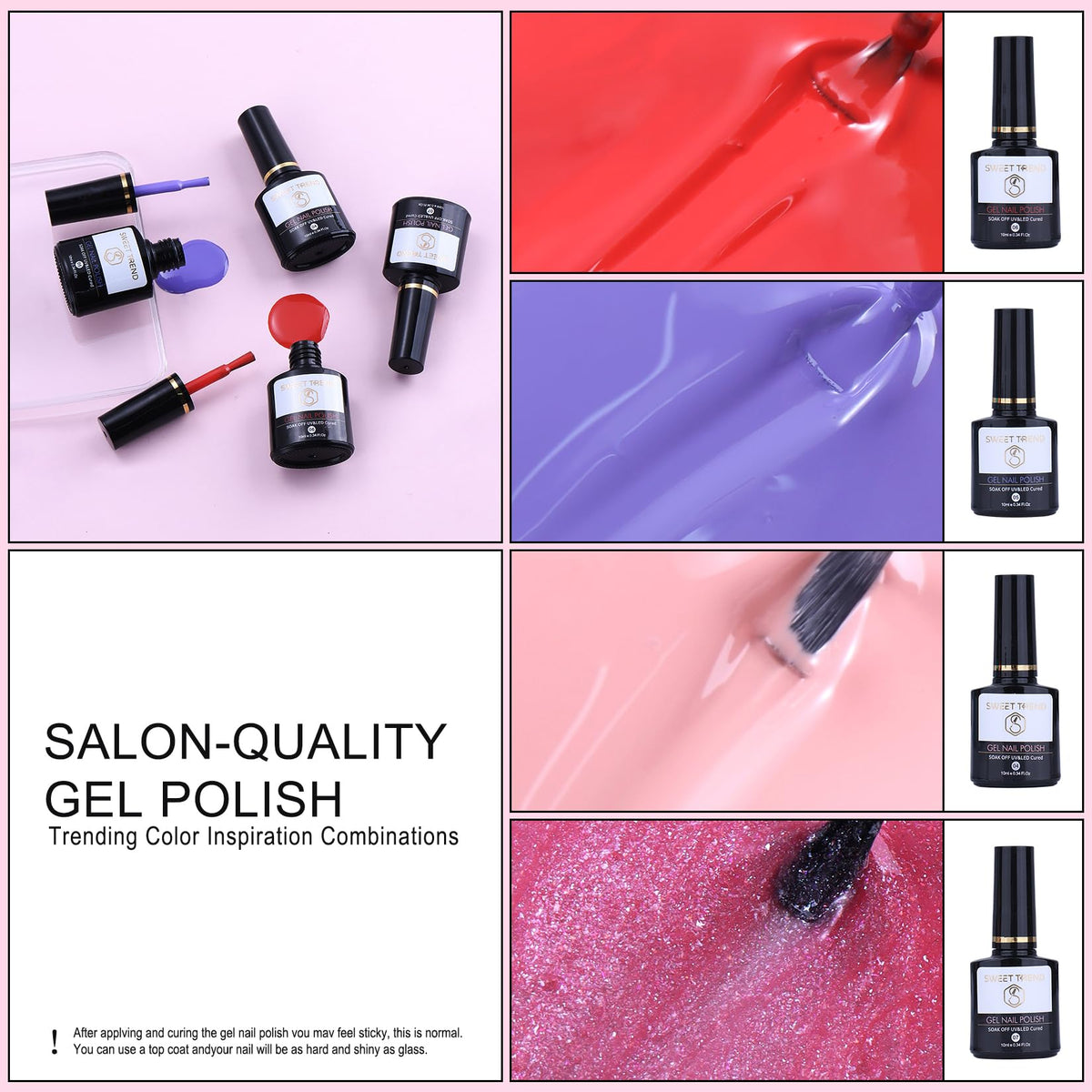 Sweet Trend gel nail polish set with four colors for quick designs.