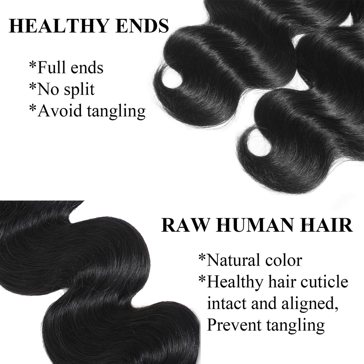 SweetGirl Cambodian raw hair bundles 18-20-22 show natural texture with aligned cuticles.