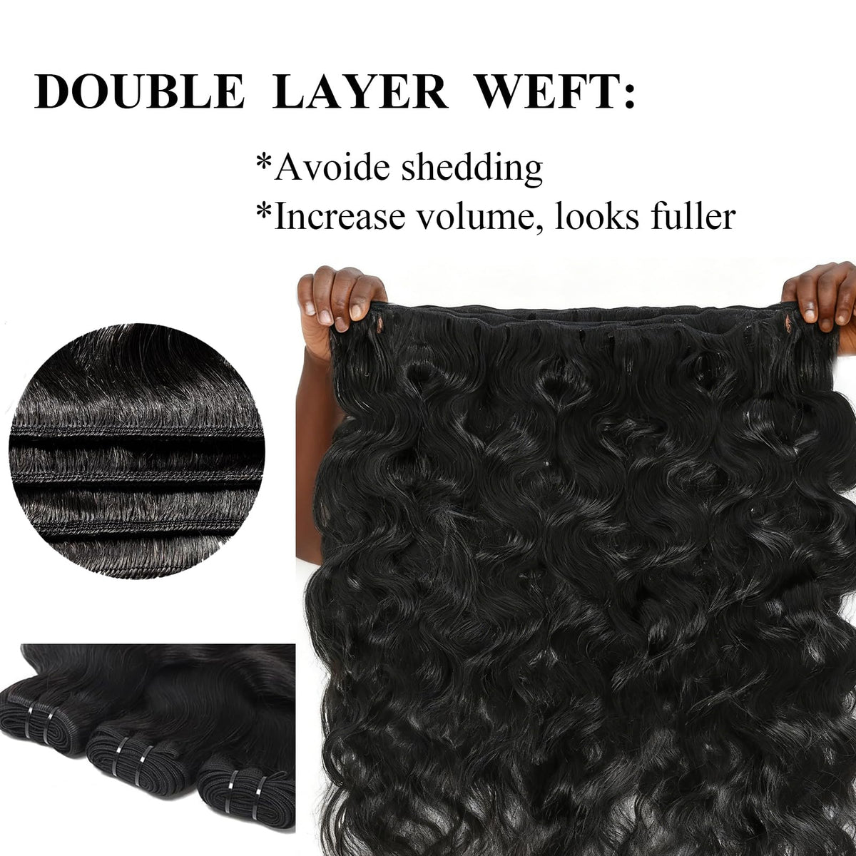 SweetGirl double-weft technology image emphasizes fuller appearance and reduced shedding potential.