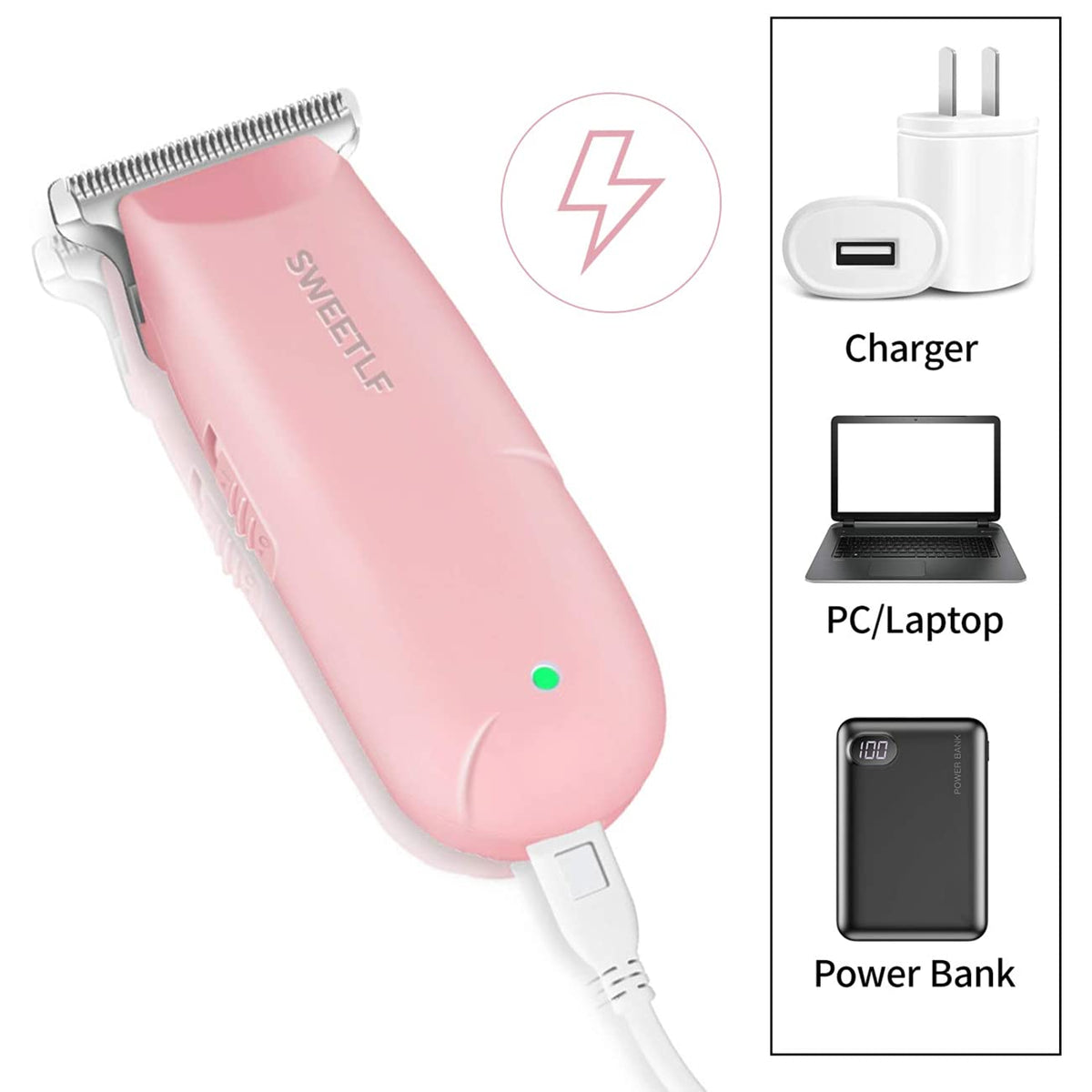 SweetLF cordless USB-rechargeable clippers offer wireless use up to 45 minutes.