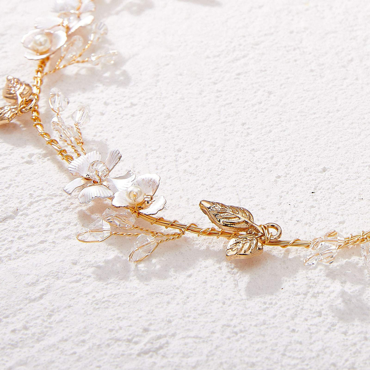 SWEETV gold alloy leaves detail adds delicate shimmer.