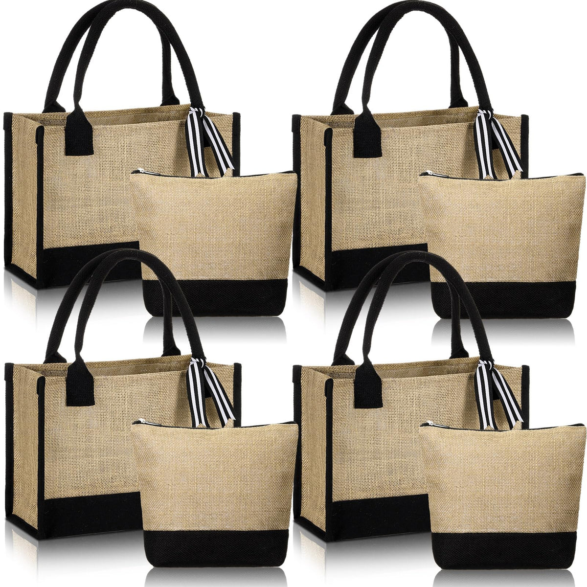 Sweetude jute burlap tote bag front view, durable daily use