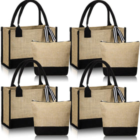 Sweetude jute burlap tote bag front view, durable daily use