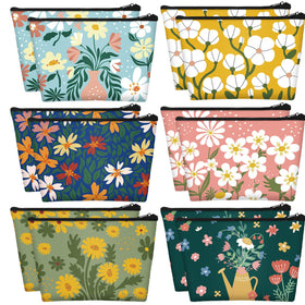 Sweetude Spring Flowers makeup bag with zipper for secure travel cosmetics.