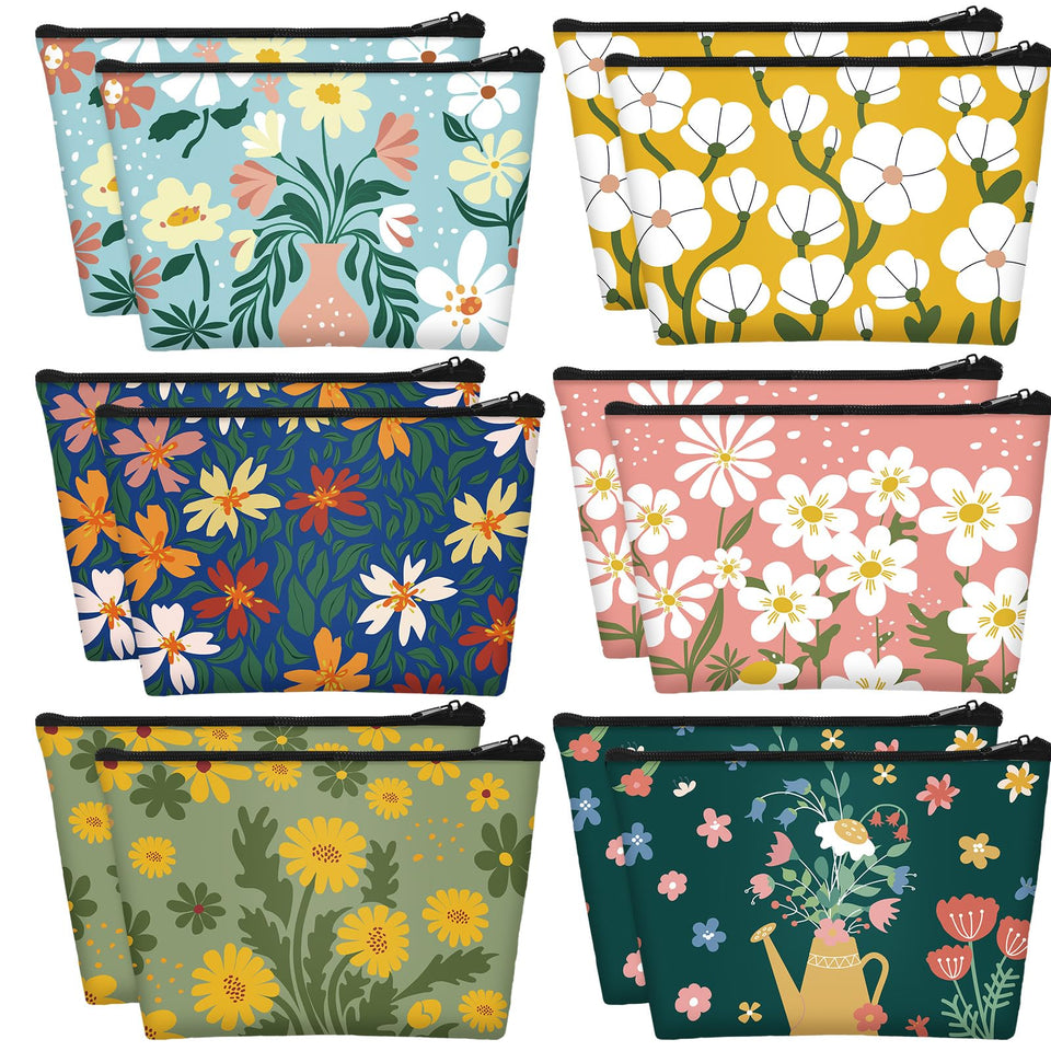 Sweetude Spring Flowers makeup bag with zipper for secure travel cosmetics.