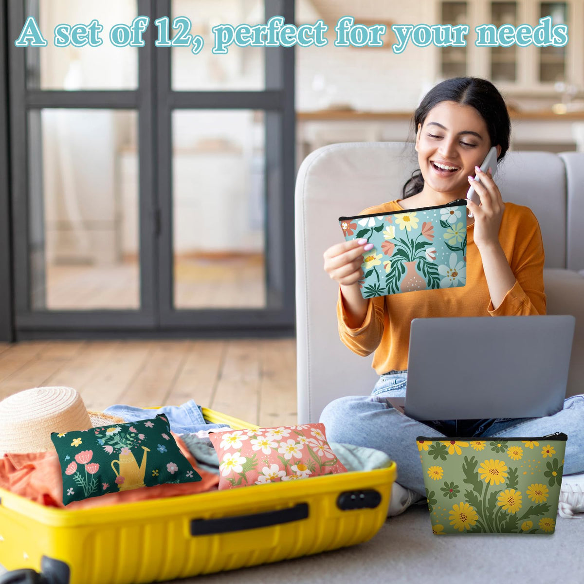 Sweetude cosmetic bags keep essentials organized on dressing tables.