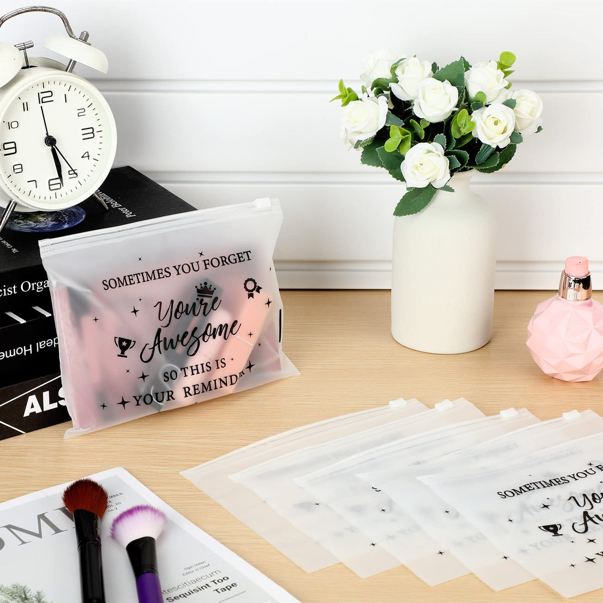 Sweetude waterproof EVA cosmetic bag protects cosmetics in rain or spills.
