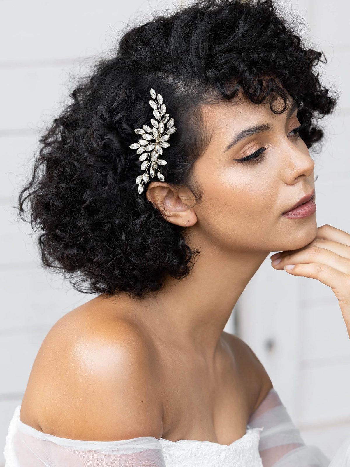 SWEETV bridal hair comb sparkle detail enhances formal hairstyles for brides and bridesmaids.