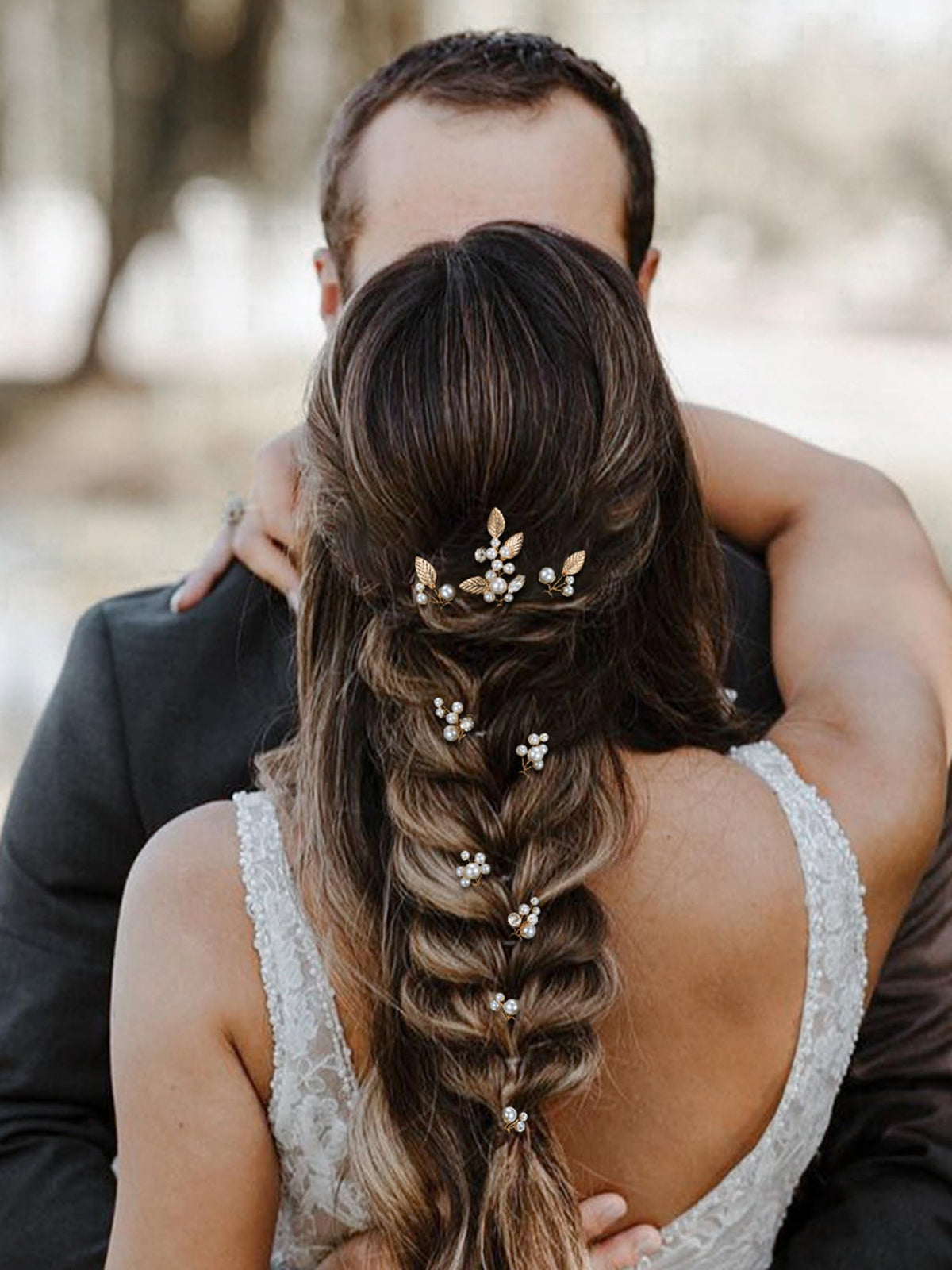 SweetV bridal hair pin with pearl and leaf design adds elegant sparkle and secure hold.