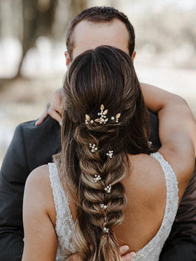 SweetV bridal hair pin with pearl and leaf design adds elegant sparkle and secure hold.