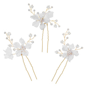 SweetV bridal hair pin white fabric flower with crystals adds subtle sparkle