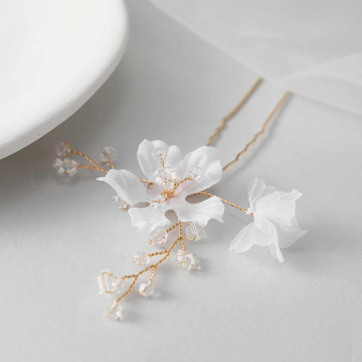 SweetV floral side combs for bridesmaids with dainty tulle accents