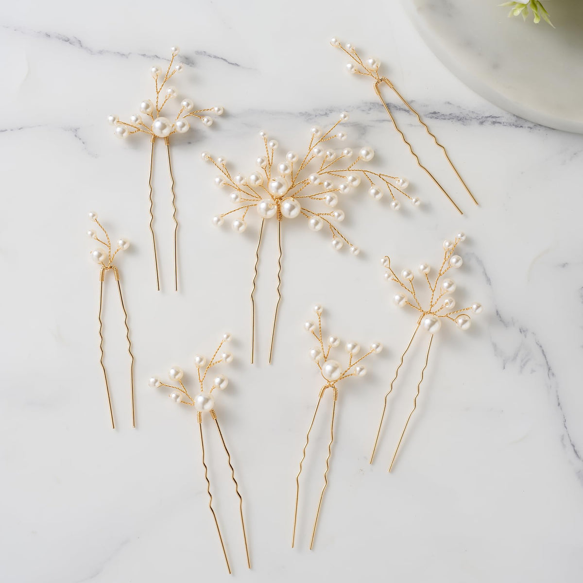 SWEETV bride hairpins with pearl leaf ensemble add delicate sparkle to wedding day hair.