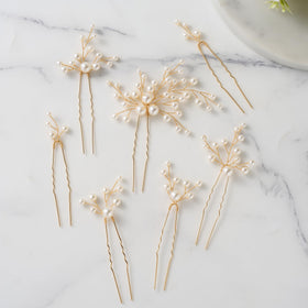 SWEETV bride hairpins with pearl leaf ensemble add delicate sparkle to wedding day hair.