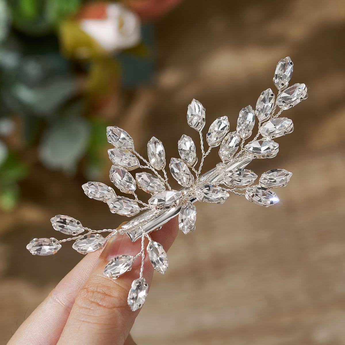 SWEETV bridesmaids crystal hair accessory adds subtle glamour to coordinated looks.