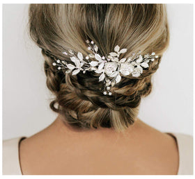 SWEETV comb bridal crystal petal close-up for bridal sparkle
