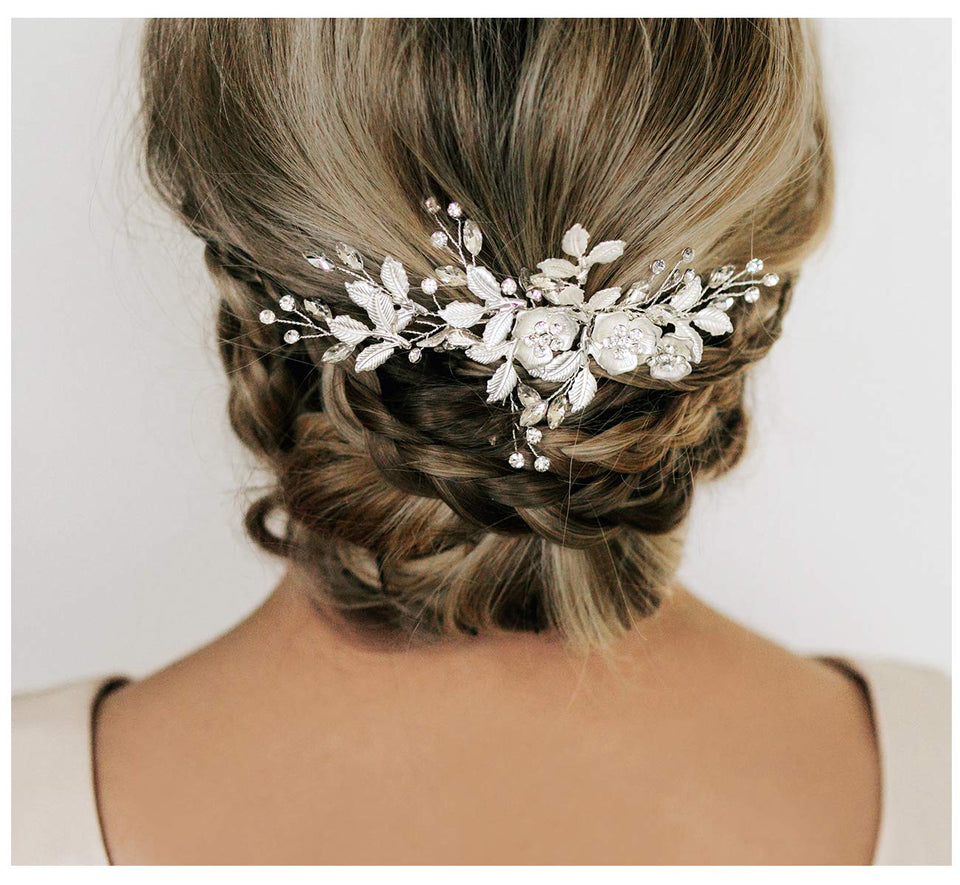SWEETV comb bridal crystal petal close-up for bridal sparkle