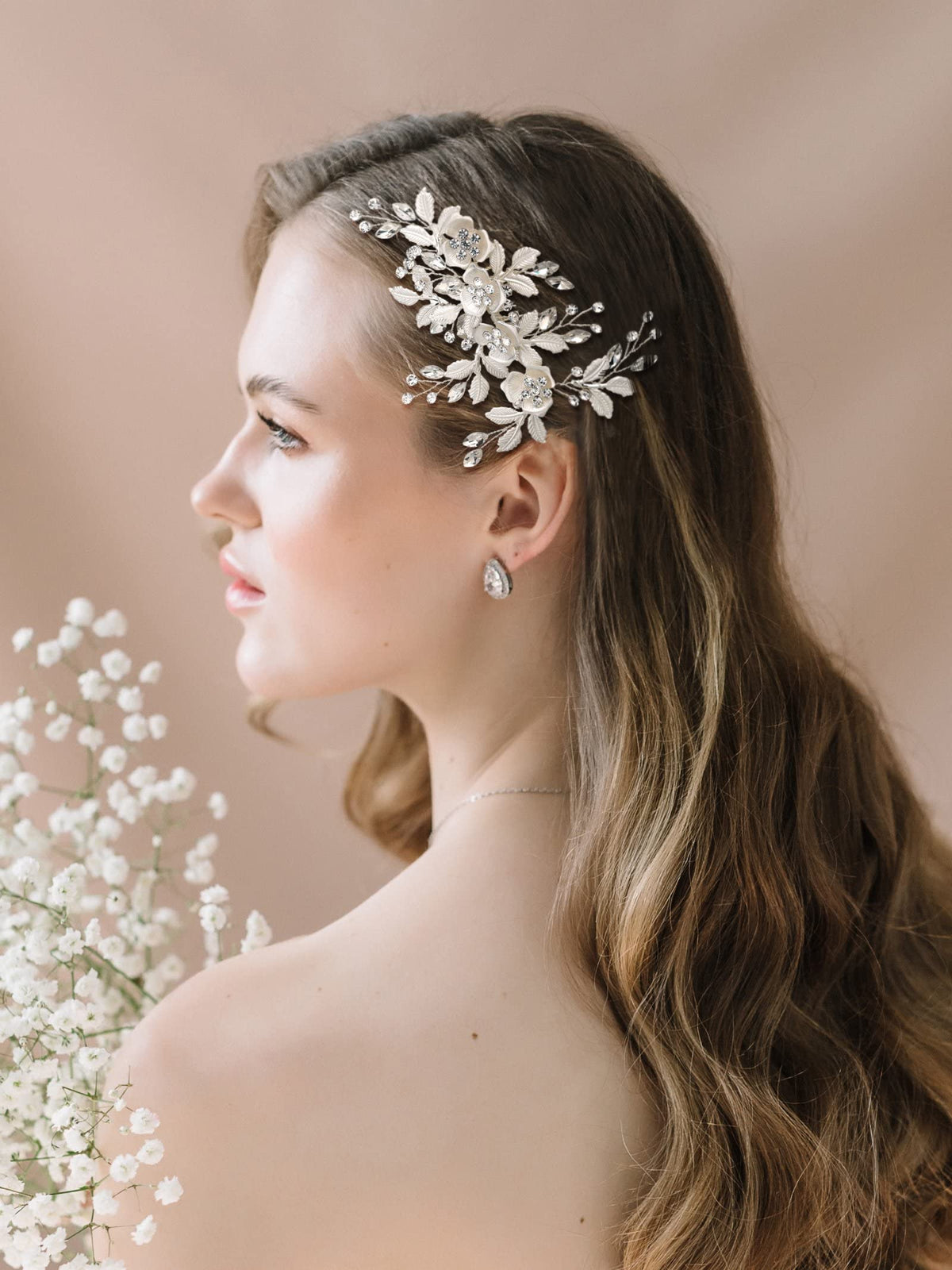 SWEETV comb silver leaf detail highlights refined craftsmanship for wedding looks